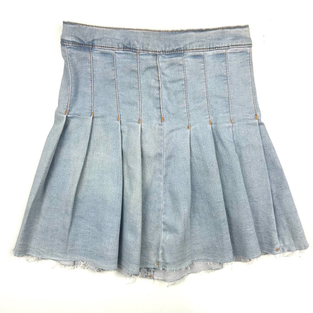 RE Generation Celebrity Pink Light Wash Pleated Denim Mini Skirt Star Medium
